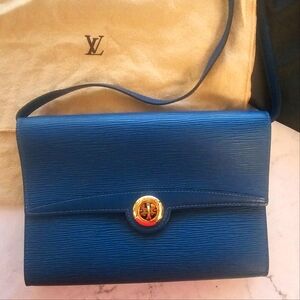 Louis Vuitton EPI Montaigne Blue Crossbody Bag with Textured Leather